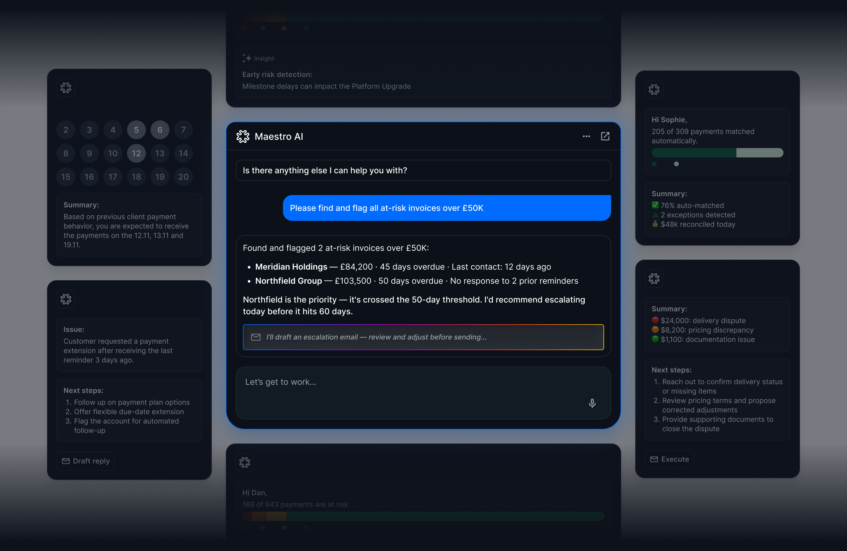 Kolleno AI chat panel surrounded by floating AI cards