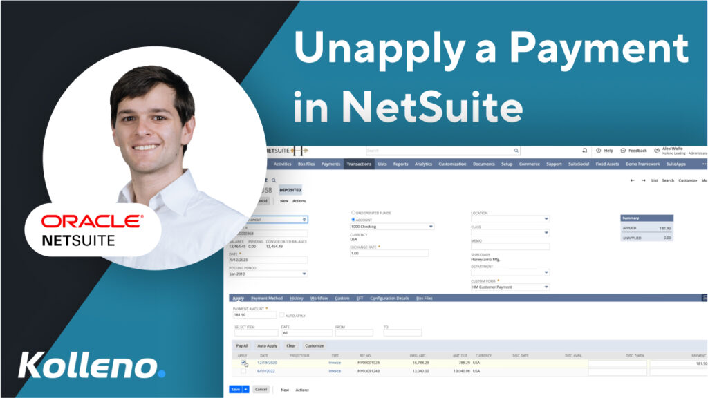 How to unappy a payment in NetSuite